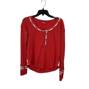 Free People We The Free Rainbow Henley Tee Top Size XS orange Long Sleeve